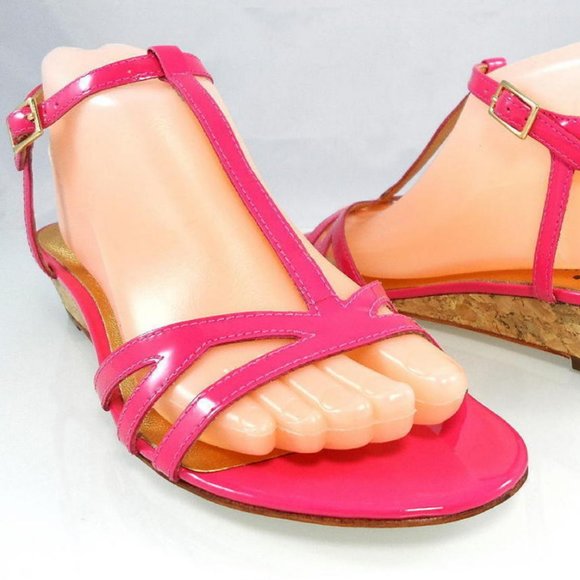 NIB$248 KATE SPADE NY CORK LOW WEDGE T-STRAP LEATHER Strappy Comfy SANDALS 7.5 - Picture 2 of 8